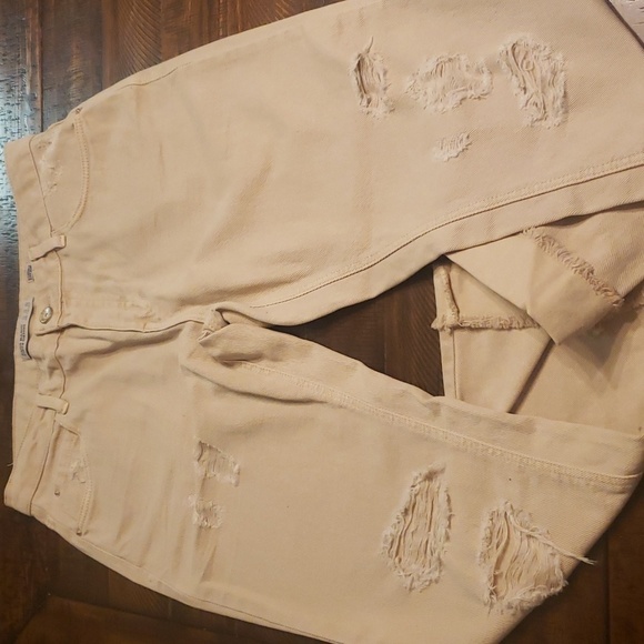 Zara Basic Z1975 Denim Tan Ripped Skinny Crop Ankle Jeans - Picture 1 of 7